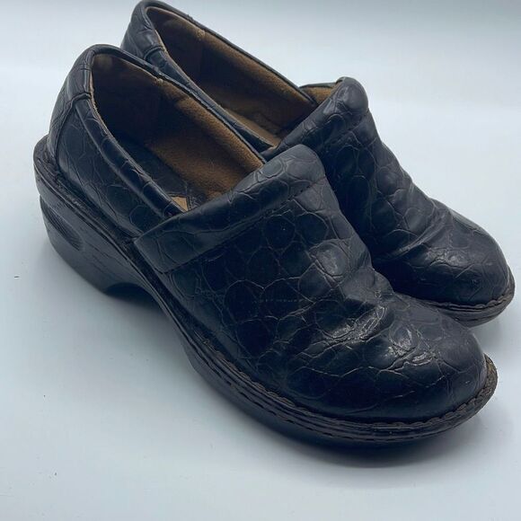 B.O.C Women's Clog Shoes Heeled Slip On Reptile Print C45757 Black Size 38 - Picture 1 of 16